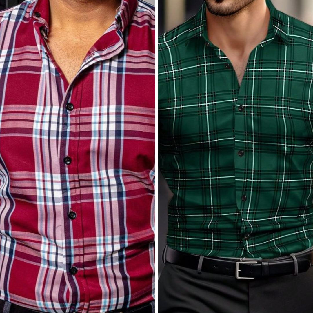 Red & Green Check Shirts For Men (Pack of 2)